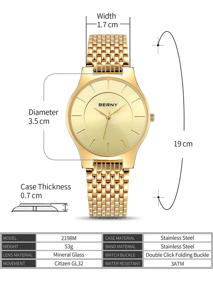 Montre Quartz Homme Or Mode Ultra Fine Boîtier en Titane Occasions Spéciales