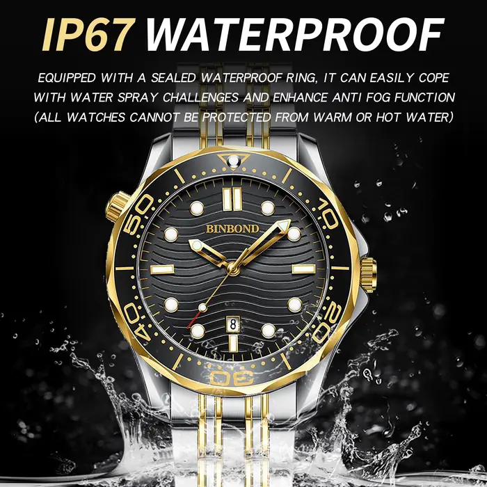Montre à quartz de luxe BINBOND Wave of Sea pour homme