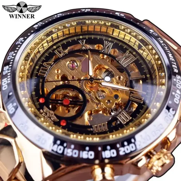Gagnant-Montre mécanique dorée pour homme