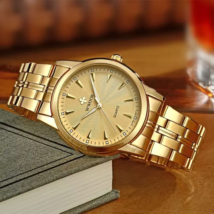 WWOOR 2025 hommes montre haut de gamme de luxe mode or acier inoxydable décontracté Quartz Simple étanche montres Relogio Masculino