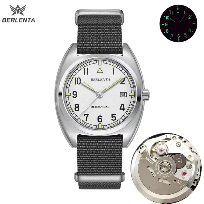 Montre de luxe en cuir cousue à la main de marque Berlenta, montre-bracelet mécanique automatique NH