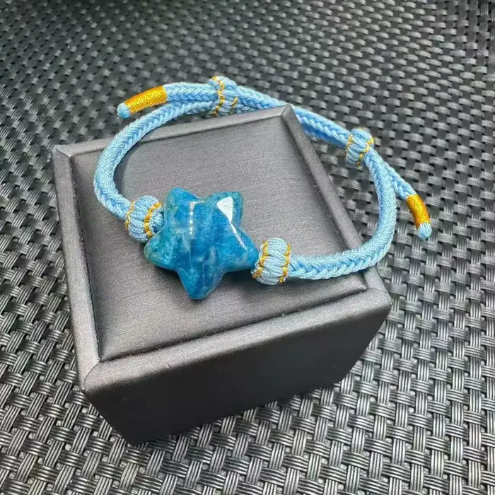Unité un Bracelet personnalisé coût naturel bleu Apatite cristal étoile à cinq branches Bracelet fai