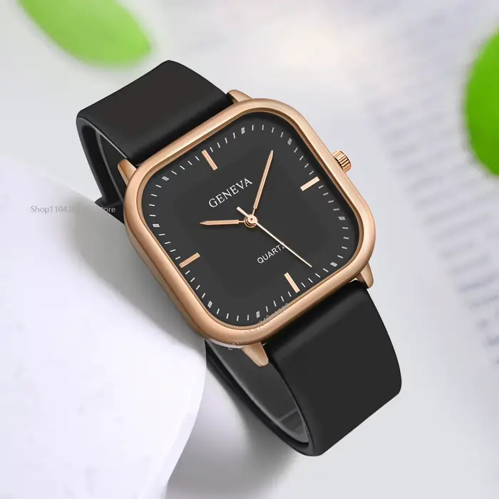 Montre Carrée Minimaliste Unisexe pour Hommes et Femmes 2026 Nouvelle Collection Bracelet en Silicone Vert Avocat Tendance Décontractée Polyvalente Montre-Bracelet à Quartz