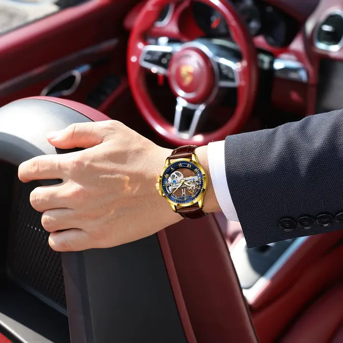 Montre homme automatique CAREKISO avec tourbillon creux et style décontracté pour homme, résistante à l'eau, élégante et pratique pour diverses occasions