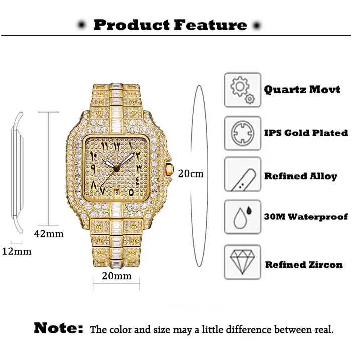 Montre à Quartz pour hommes en diamant avec Date automatique montres-bracelets étanches
