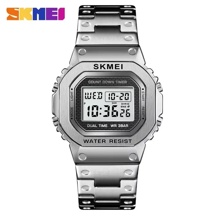 SKMEI 1456 montre de Sport pour hommes étanche antichoc numérique hommes tout en acier montre-bracel