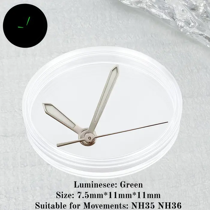 Aiguilles de montre lumineuses vertes en or rose noir pour Sandoz NH35 NH36 NH70/4R/7S