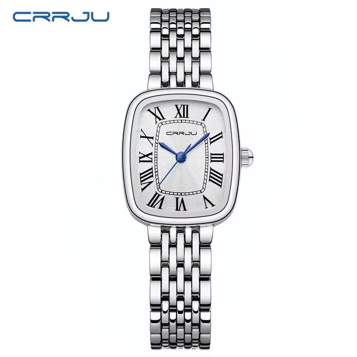 CRRJU Montres en or pour femme avec petit bracelet vintage, boîtier rectangulaire, cadran romain