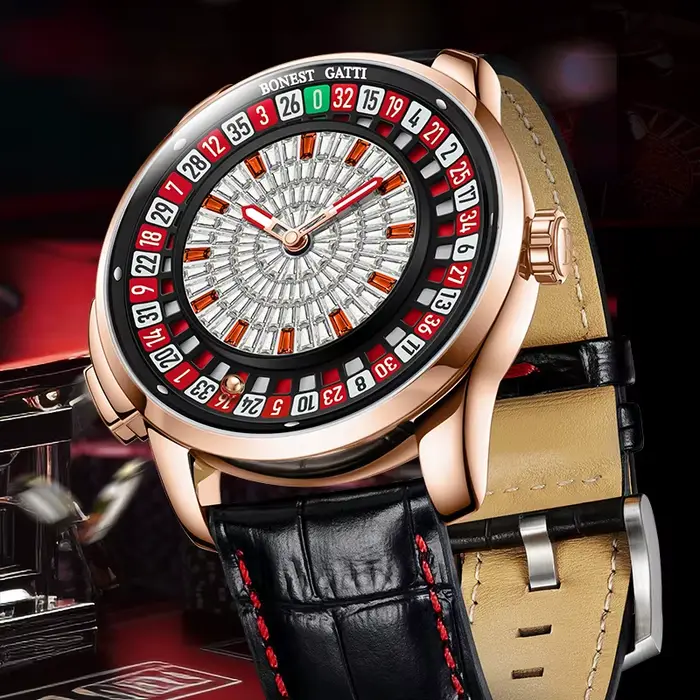 BONEST GATTI nouveaux hommes montre mécanique mouvement automatique cadran rotatif chiffres arabes Roulette