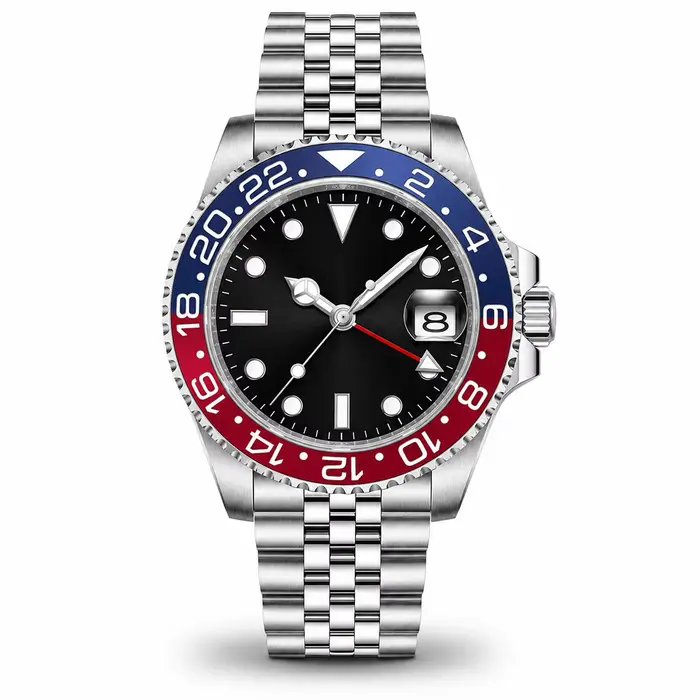 Montre GMT avec logo de marque personnalisé pour hommes, mouvement à quartz Ronda, cristal saphir, a