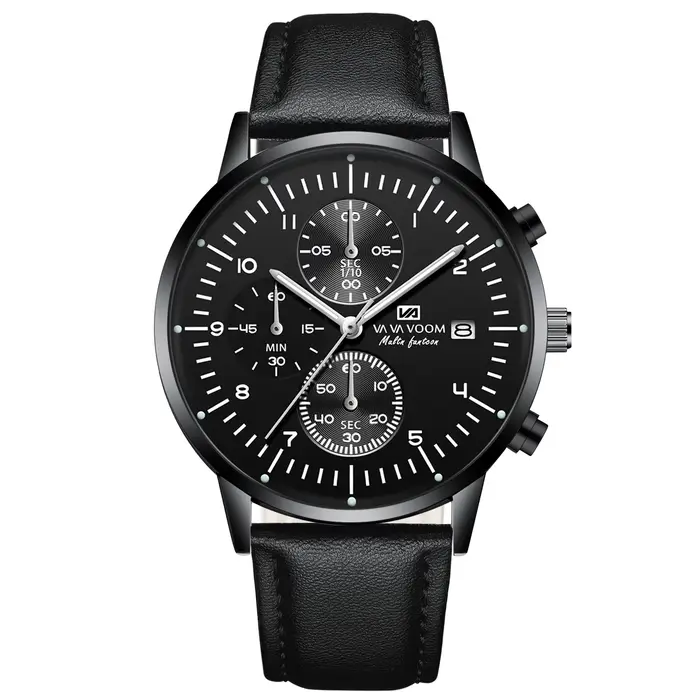 VA VA VOOM-Montre en cuir pour hommes, 43mm, style décontracté, multifonction, chronométrage, mouvem
