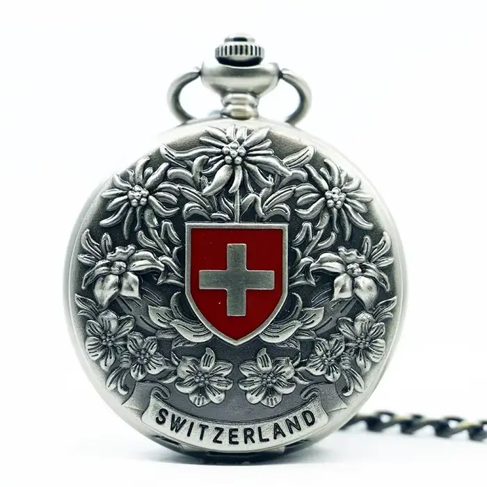 Classique suisse croix rouge creux mécanique montre de poche main vent Fob montres de haute qualité hommes femmes