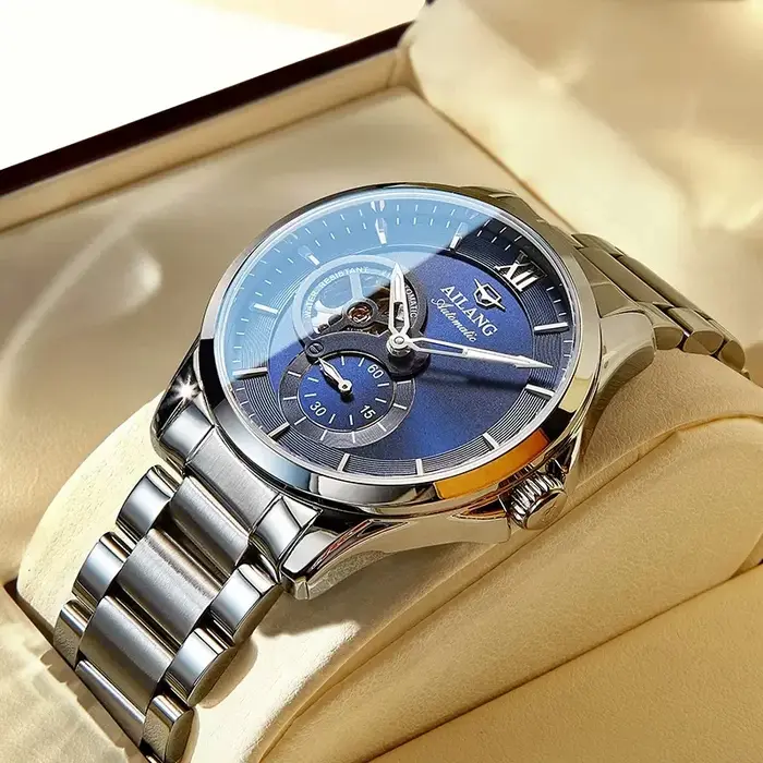 AILANG hommes montres haut de gamme de luxe en acier inoxydable montre mécanique