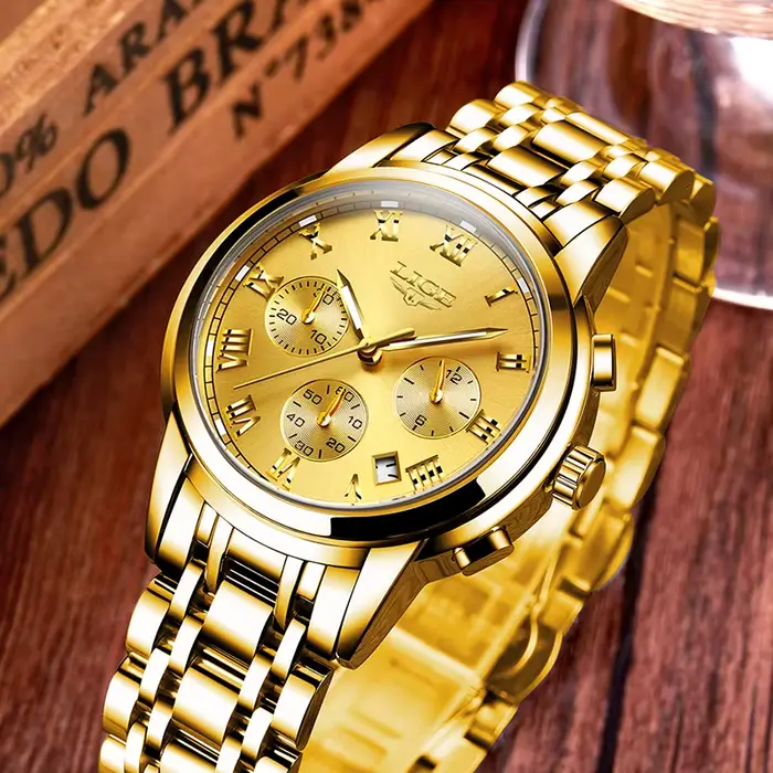 Montre de luxe en acier inoxydable LIGE pour homme avec fonction date automatique et résistance à l'eau pour diverses occasions