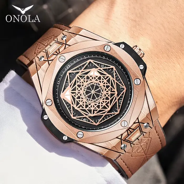 Montre à quartz étanche en or pour homme