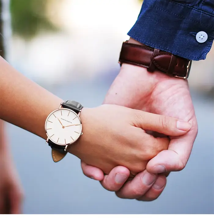 Montre à Quartz en Cuir Marron Étanche pour Femme