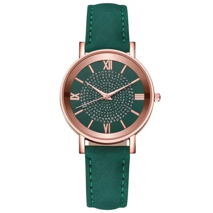 Femmes montre dames strass cadran montre-bracelet bracelet en cuir montres à Quartz cadeaux