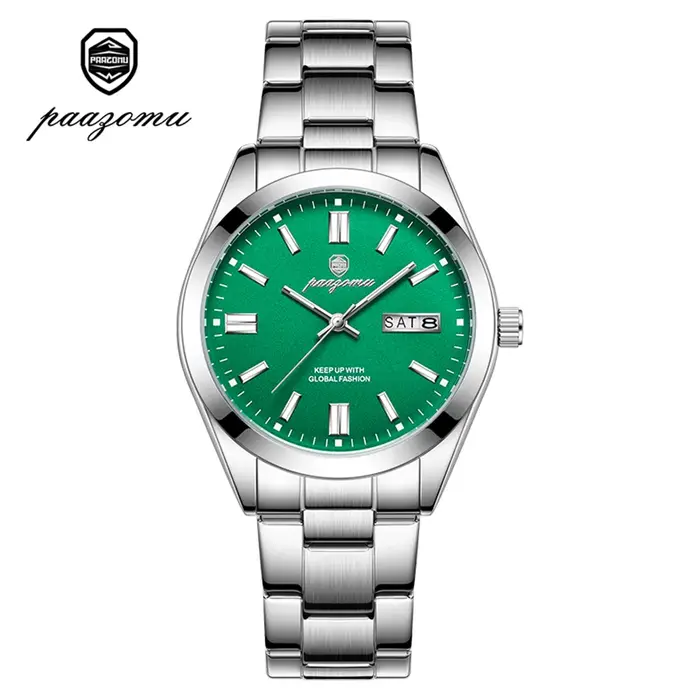 PAAZOMU Montre à quartz analogique pour homme avec date et jour, bracelet en acier inoxydable, montre-bracelet étanche à la mode pour homme