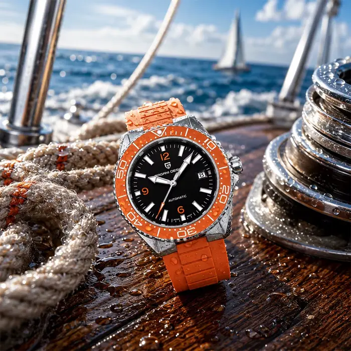 Montre Pagani Design de plongée orange automatique avec mouvement mécanique japonais pour hommes occassions sportives et plongées