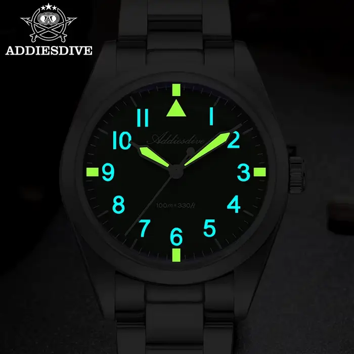 ADDIESDIVE 36mm AD2502 montre pour hommes 100M étanche en alliage de titane VH31 mouvement bulle miroir verre lumineux montres à Quartz