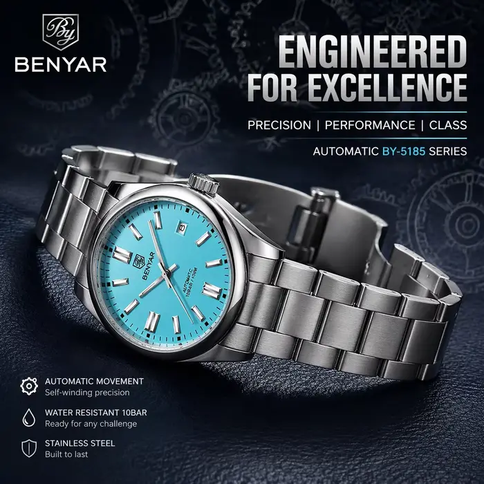 BENYAR nouvelle montre automatique de luxe 10Bar étanche en acier inoxydable hommes montres mécaniques sport