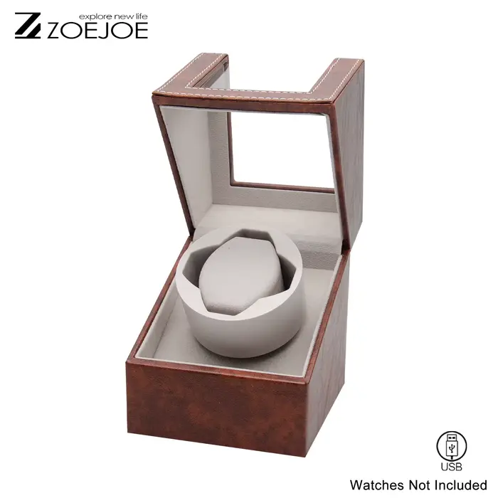 ZOEJOE Remontoir de montre automatique, en cuir PU, alimenté par USB, moteur silencieux, affichage t