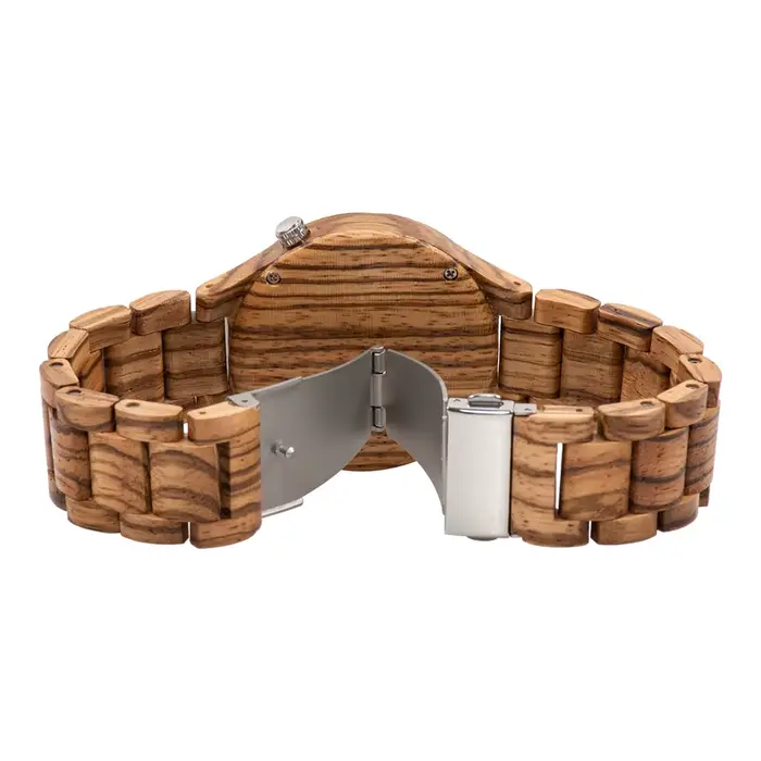 Montre bracelet à quartz en bois naturel rond double affichage pour homme et femme