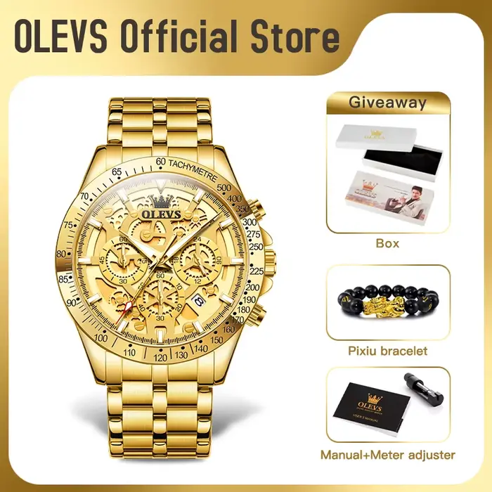 OLEVS montres pour hommes or luxe évider Style montre à Quartz originale pour homme étanche lumineux chronographe Date 24 heures