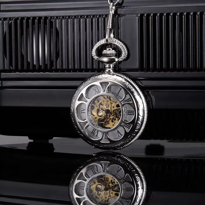 Montre de Poche Mécanique à Pétales Argentés pour Homme et Femme