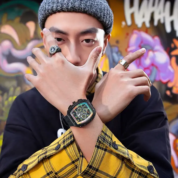 Mark Fairwhale nouvelle montre de mode décontractée pour hommes cadran Cool conception en forme de Tonneau étanche