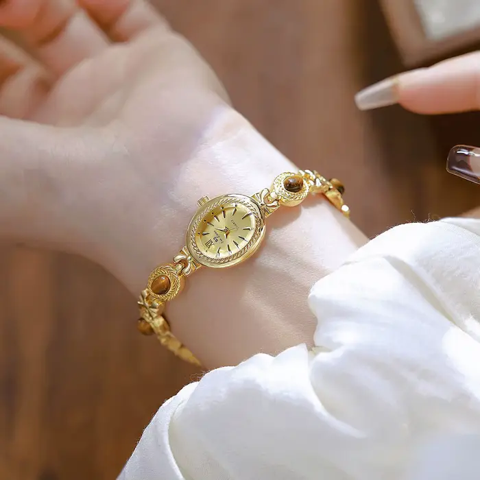 Montre pour femme Bracelet en Jade naturel Vintage petit cadran ovale or rétro montres marque de luxe femmes