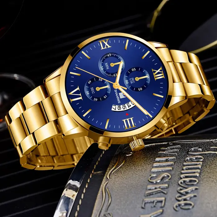 Montre à quartz en acier inoxydable avec ceinture pour homme