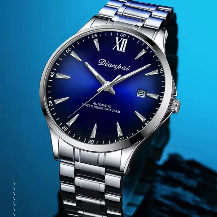 Dianpai montre mécanique entièrement automatique pour hommes d'affaires Simple calendrier en acier inoxydable