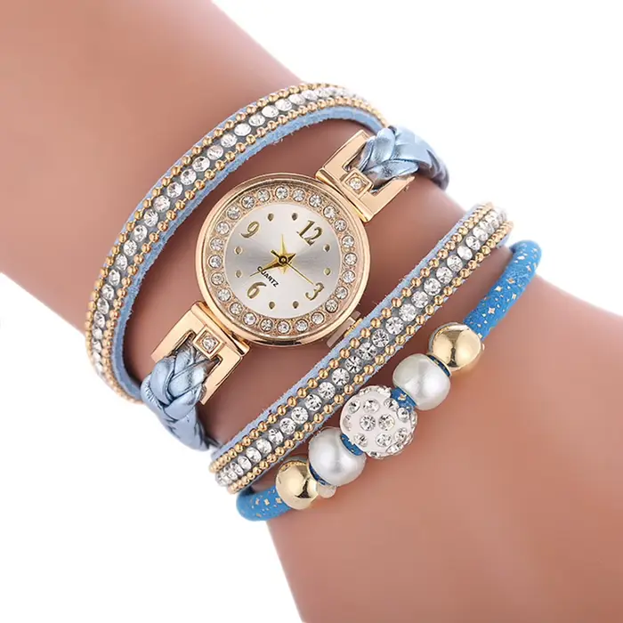 Montre à Quartz avec perles en strass pour femmes, cadran rond, bracelet multicouche, élégante et sophistiquée pour occasions spéciales et vie quotidienne
