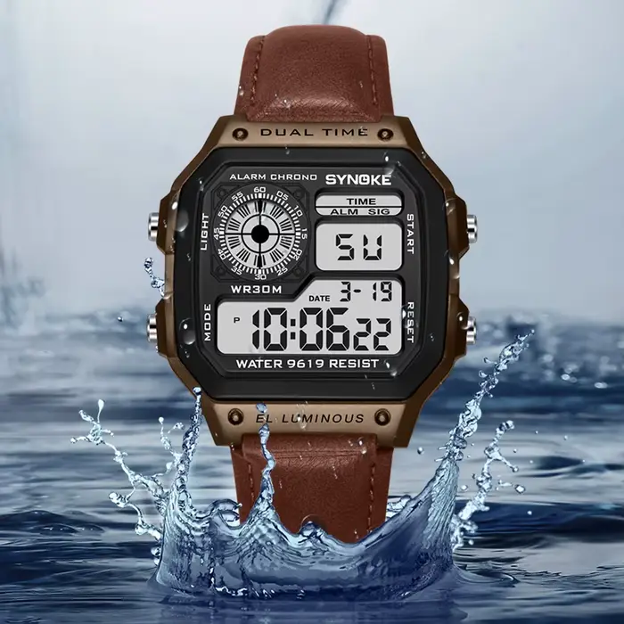 SYNOKE ceinture montre hommes Sports de plein air multifonctionnel étanche LED lumineuse
