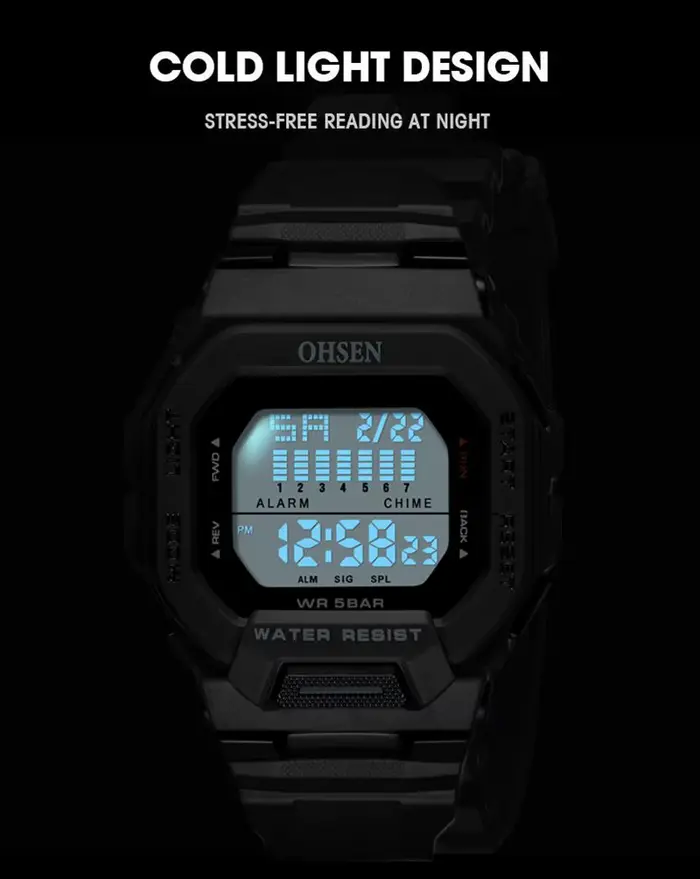 Mode OHSEN Hombre mâle montres numériques 5ATM plongée homme hommes sport vert