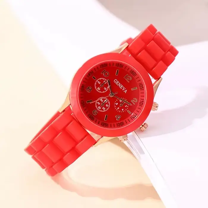 Montre à quartz en silicone rouge pour femme