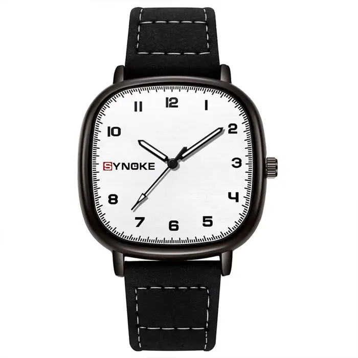 Synoke-Montre à quartz avec bracelet en cuir pour homme, étanche 30m, affichage analogique, heure dé