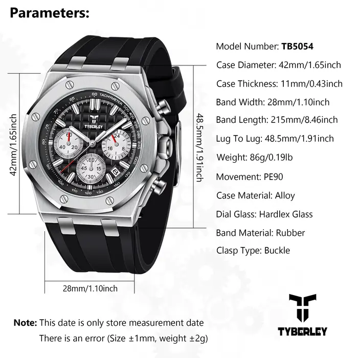 Montre à Quartz Tyberley 2026 pour Hommes Style Décontracté Chronographe Bracelet Silicone Occasions Spéciales