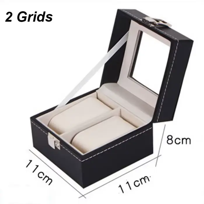 DELESYS-Vitrine de montre en cuir PU avec dessus en verre, boîte de rangement pour bijoux, style cla