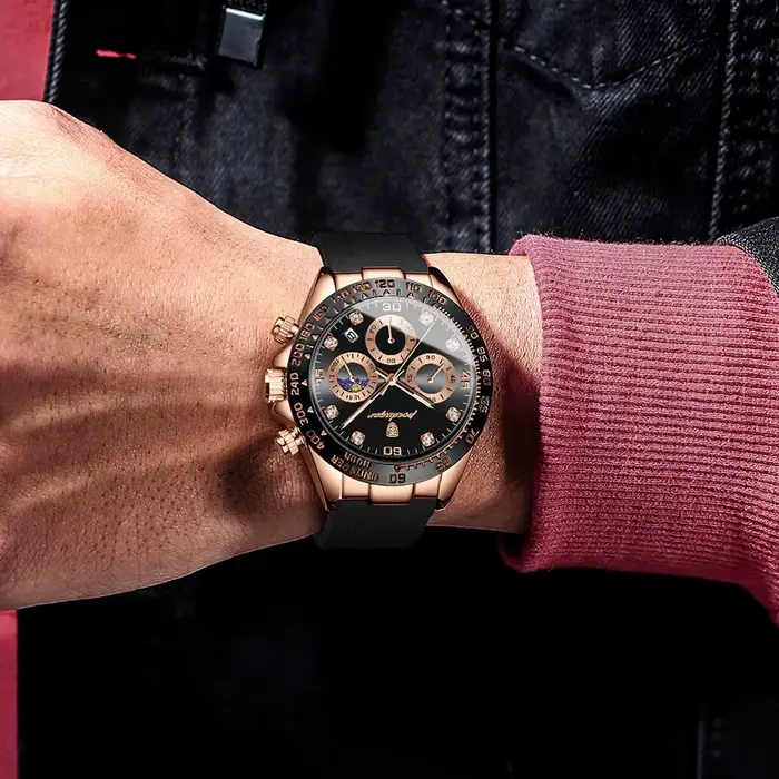 Montre-bracelet POEDAGAR à quartz avec fonction date, chronographe, résistance à l'eau, mains lumineuses et bracelet en bambou pour hommes occassions spéciales