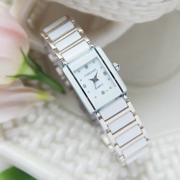 Marque de luxe CHENXI femmes élégantes montre strass blanc argent Simple élégant céramique Bracelet Quartz décontracté dame montre-Bracelet