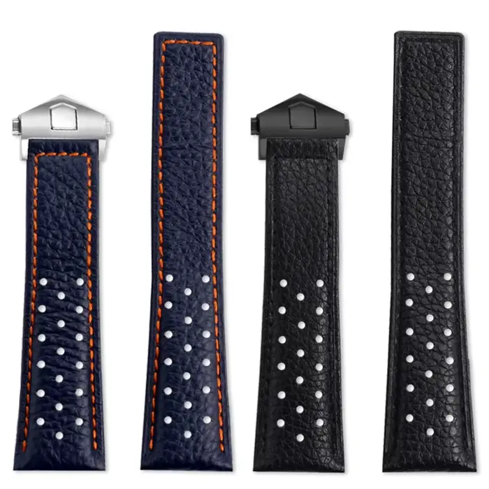 Bracelet de montre en cuir véritable respirant pour homme