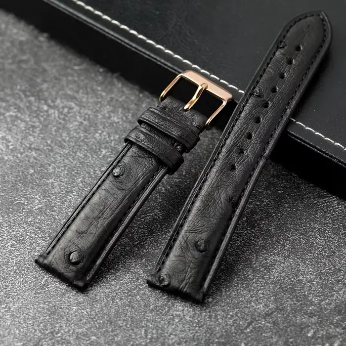 Bracelet de montre en cuir d'autruche sud-africain fait à la main 18 19 20 22 24mm noir beige occasionnels spéciaux polyvalents