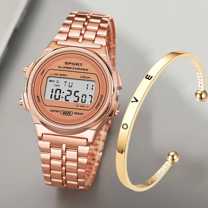 Femmes décontracté LED montre électronique rétro bracelet en acier inoxydable dames LED