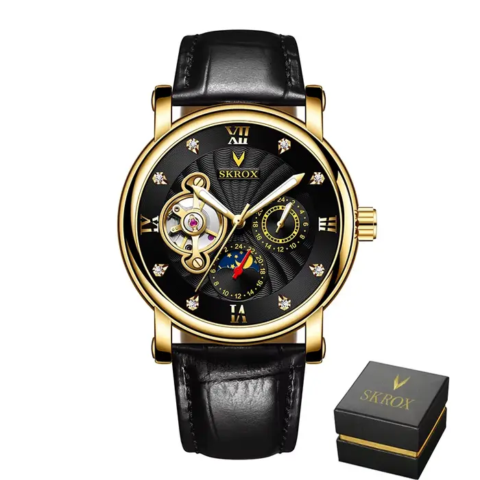 Top marque de luxe Phase de lune Tourbillon horloge automatique diamant mécanique véritable homme mo