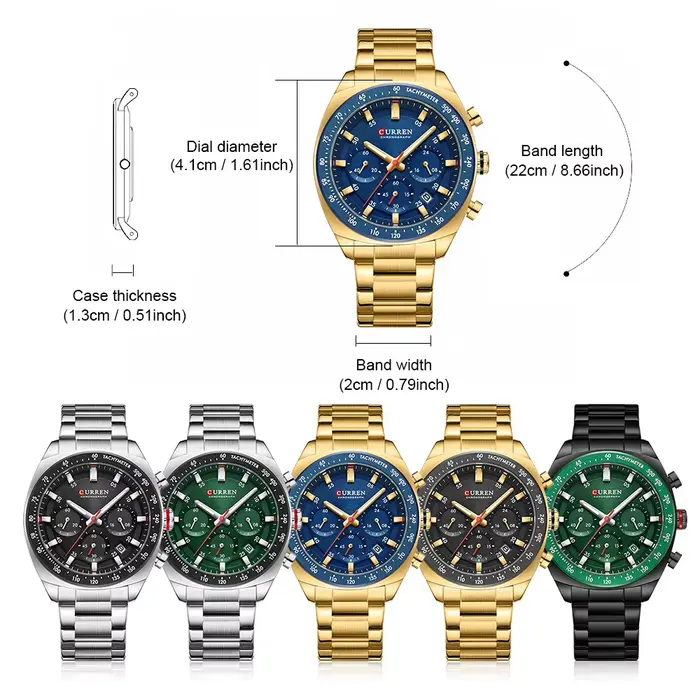 Nouvelle Montre Curren 8497 Chronographe Homme Bracelet Acier Inoxydable Aiguilles Lumineuses Date Étanche Quartz Occasions Spéciales Casual Fashion
