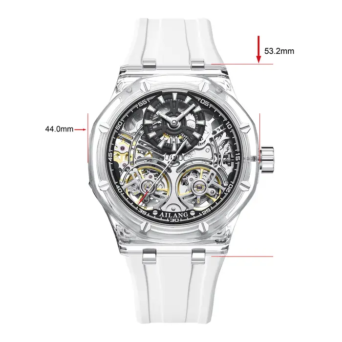 Blanc Double Tourbillon hommes montres de luxe automatique montre mécanique en caoutchouc sport décontracté