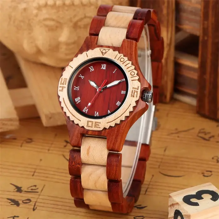 Montre-Bracelet en bois élégante avec mouvement à Quartz et chiffres romains blancs pour femmes occasions spéciales