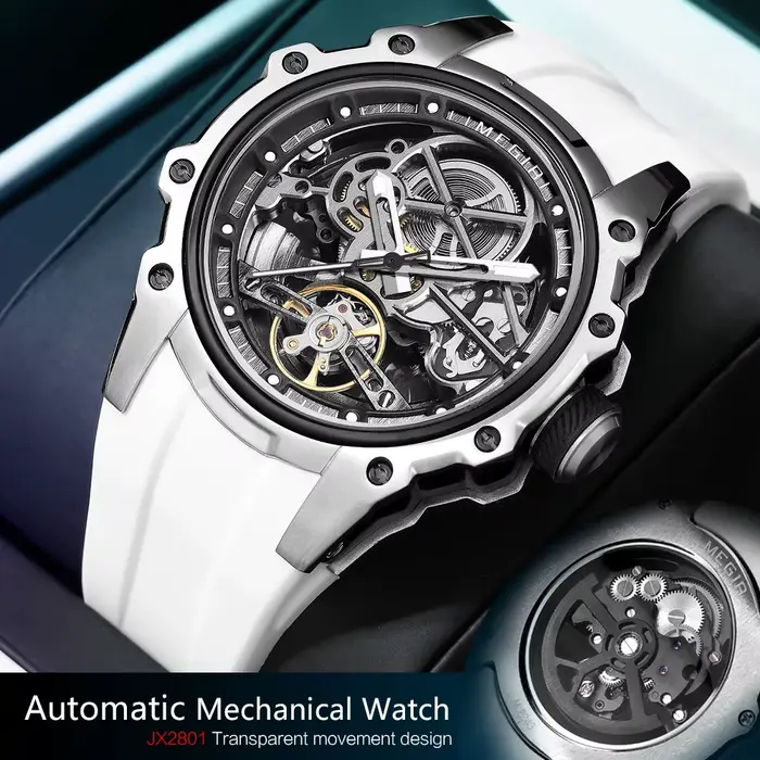 MEGIR montre de Sport mécanique automatique pour hommes mode montre-bracelet lumineuse étanche avec bracelet en Silicone cadran squelette 2243